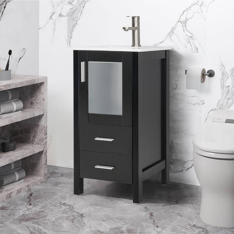 16" Bathroom Vanity Combo with Ceramic Sink Small Vanity Cabinet Set
