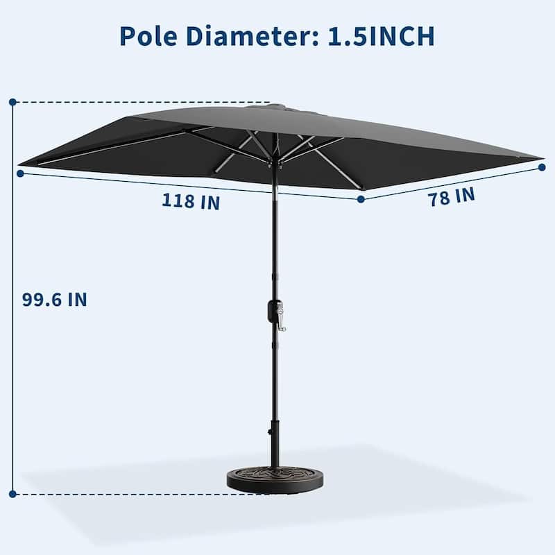 10' x 6.5' Solar Patio Umbrella with Crank and Push Button Tilt for Garden, Deck, Lawn, Pool (No Base)