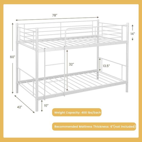 dimension image slide 0 of 2, Costway Metal Twin Over Twin Bunk Bed with Built-in Ladder Safety