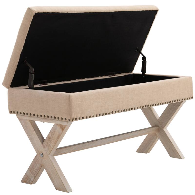 HomCom 35.75" Rectangle Fabric Shoe Bench Storage Ottoman with Soft Sponge Cushion, for Entryway or Living Room