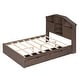 preview thumbnail 5 of 11, Full Size Wood Single Bed Slats Platform Storage Bed Walnut Finish House-shaped Storage Headboard with 5 Storage Shelves