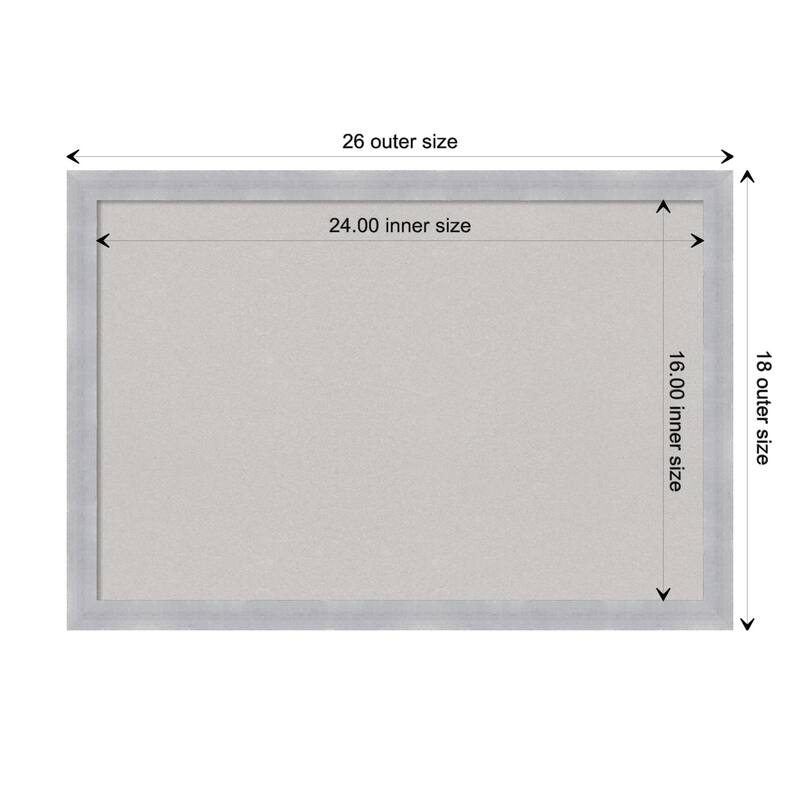 Grace Narrow Framed Grey Corkboard Bulletin Board - Grace Brushed Nickel Narrow - Board Size 24x16
