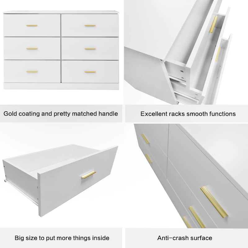 Modern White 6-Drawer Dresser