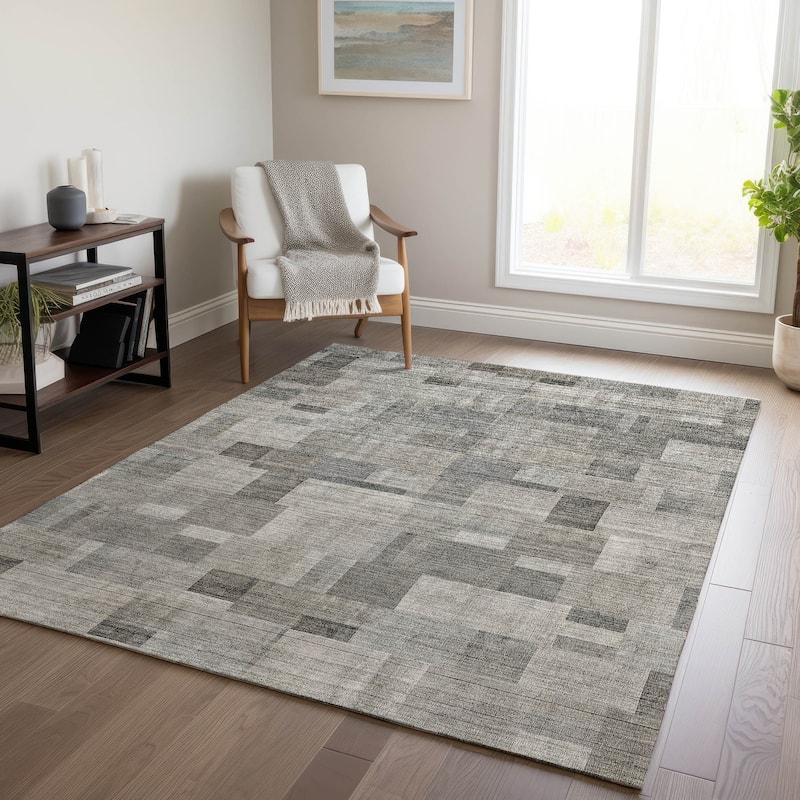 Machine Washable Indoor/ Outdoor Chantille Contemporary Blocks Rug - Taupe - 10' x 14'
