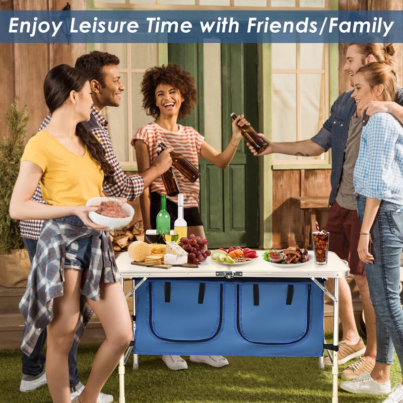 Aluminum Lightweight Portable Camping Table with Storage Organizer