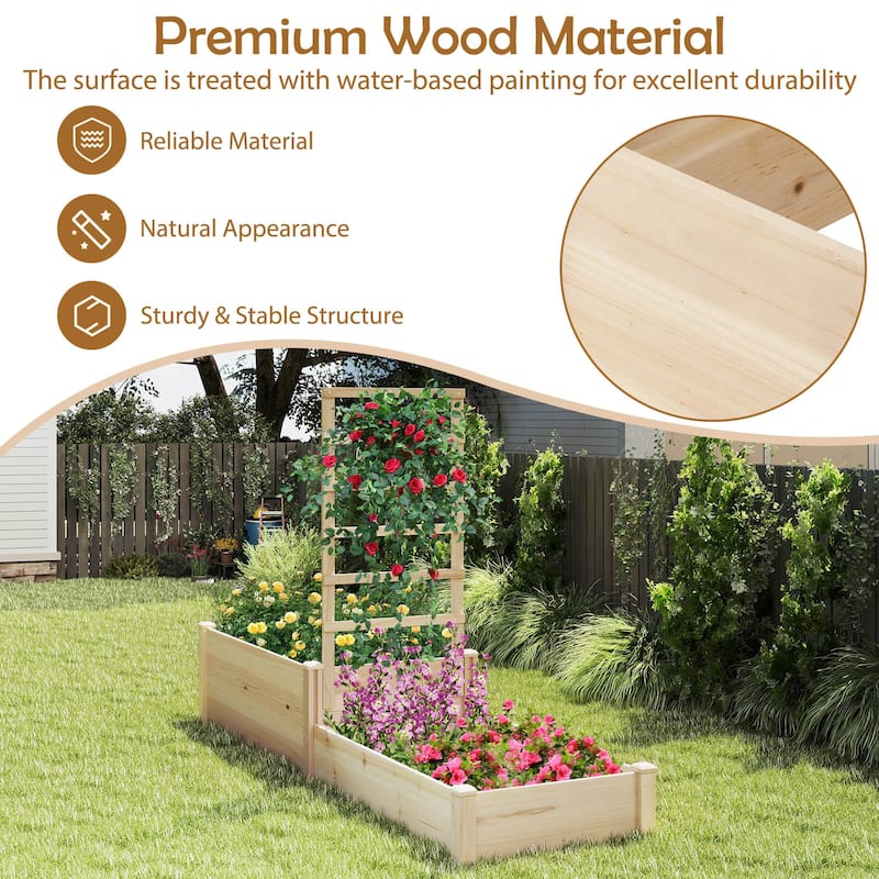 Costway 87" Raised Garden Bed with Trellis 2 Planter Boxes Open-ended - Natural - See Details