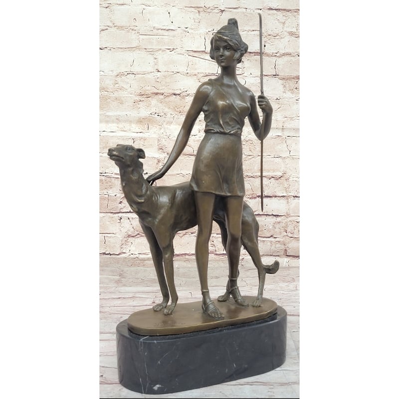 Diana The Huntress With Companion Imitative Dog By Bruno Zach Bronze Sculpture