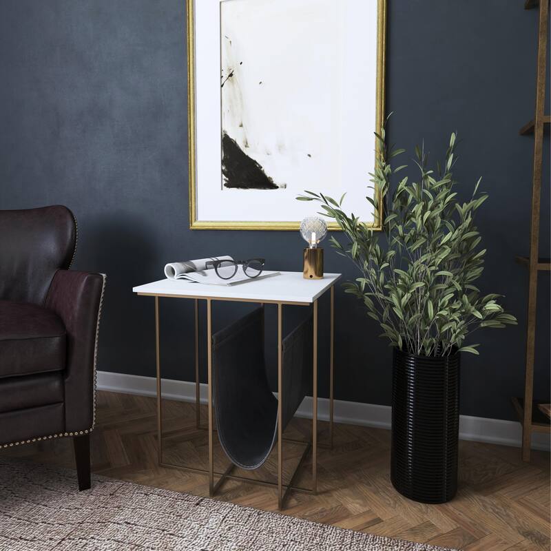Stephanik 20.25 in. W Rectangular Marble & Leather Magazine Side Table