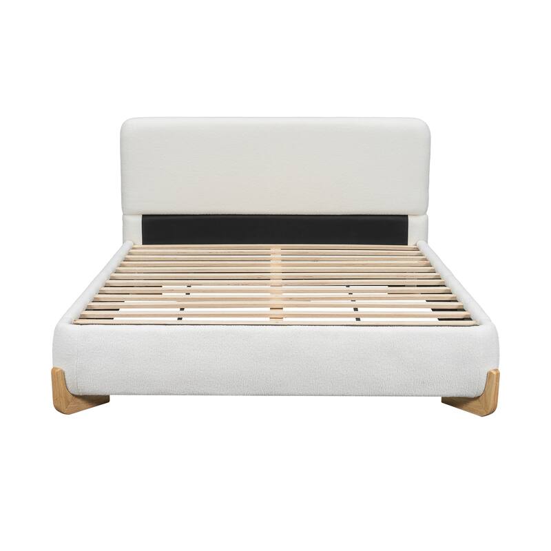 Luxury Boucle Bed Frame, Upholstered Platform Bed with Solid Wood Feet