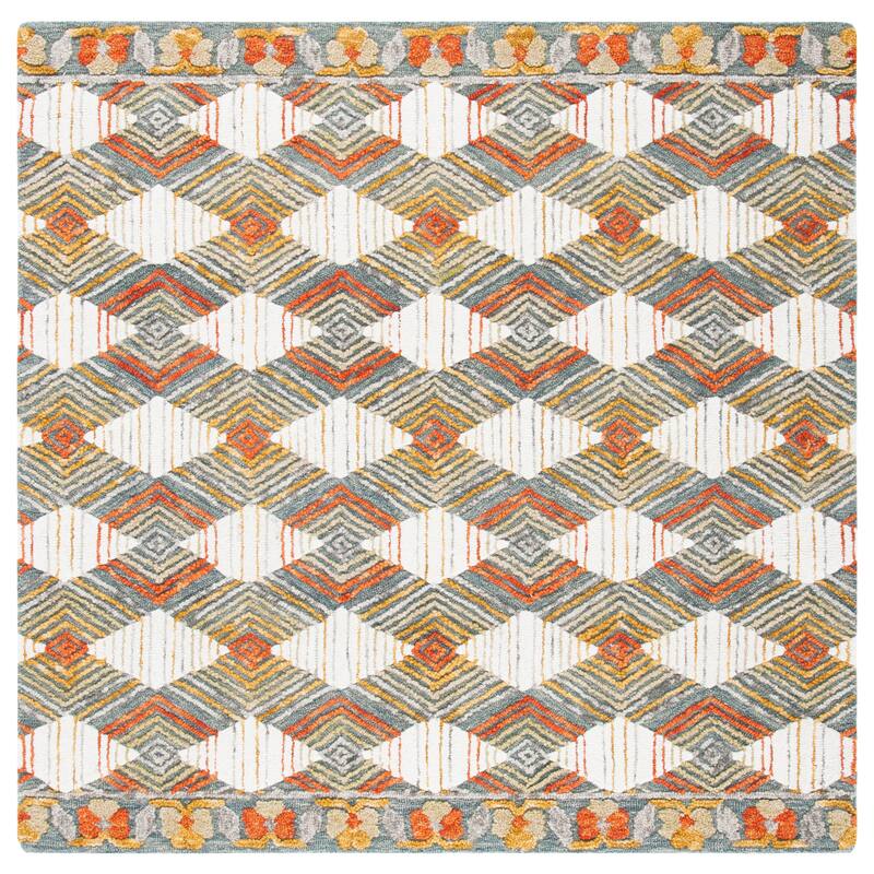 SAFAVIEH Handmade Trace Latoya Geometric Wool Rug - 4' Square - Blue/Ivory