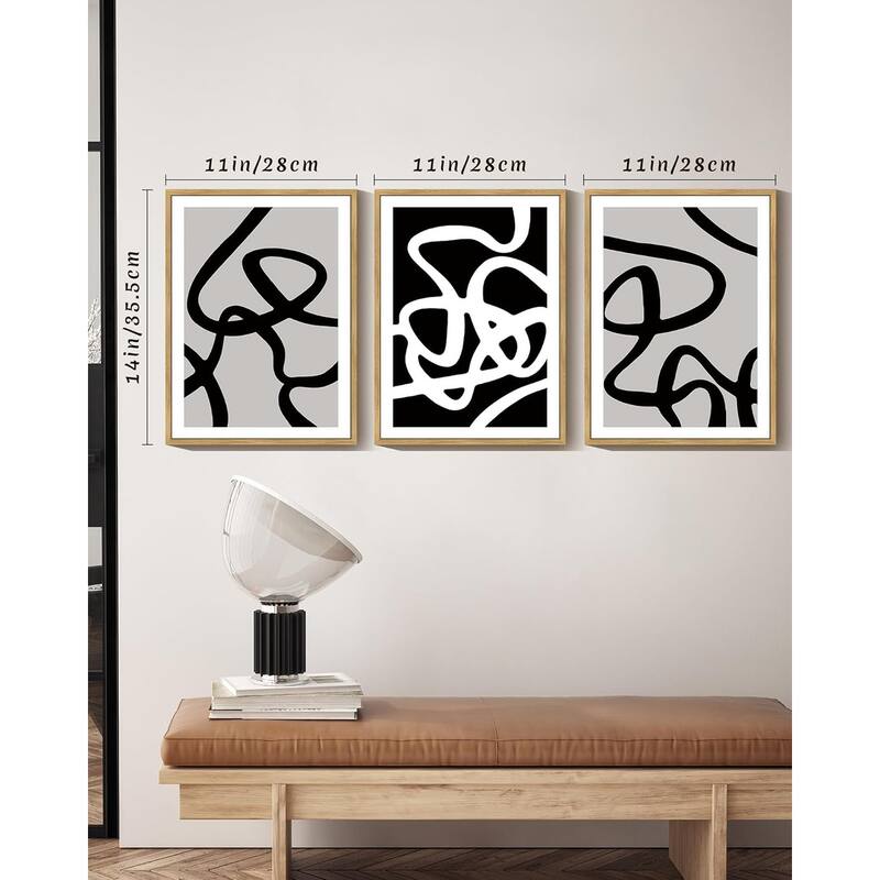 Black and White Lines Abstract Wall Art Ink Wash Minimalist