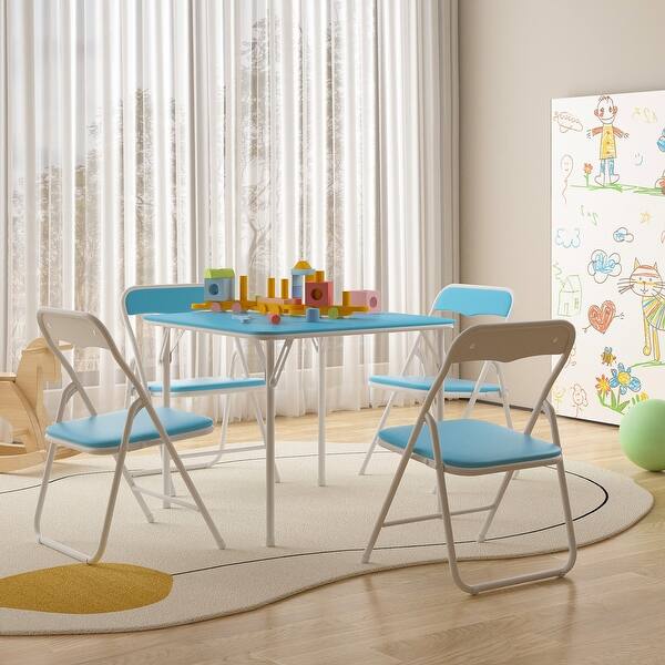 FEIYAN Folding Table And Chairs Set Of 3, Portable Table And Chair With Pu Soft Cushion,Suitable For Eating,Reading And Playing