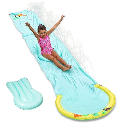 Hoovy Giant 16 Foot Kids Backyard Water Splash Slip and Slide Toy with Bodyboard - 2.8