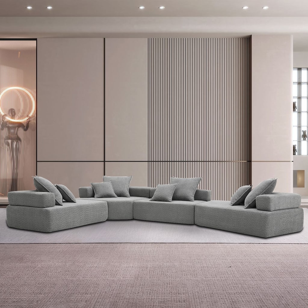 Modern Minimalist Frameless Upholstered Modular Sectional Sofa with Pillows