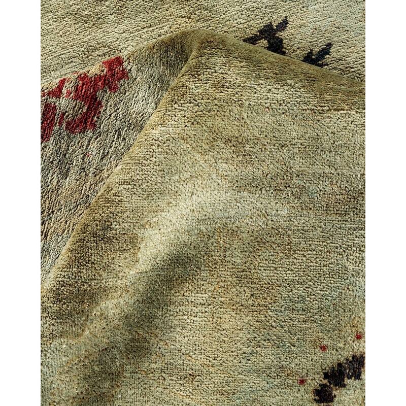 Overton Hand Knotted Wool Vintage Inspired Modern Contemporary Overdyed Green Area Rug - 8' 10" x 11' 7"