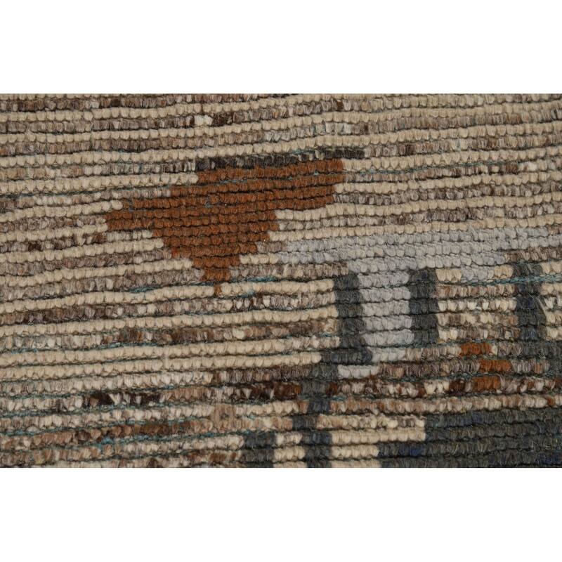 Earth Tone Moroccan Abstract Area Rug Handmade Wool Carpet - 9'0" x 12'4"