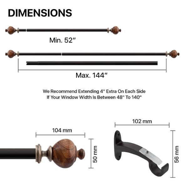 Deco Window Brown adjustable Curtain Rod with Wooden Finials & Bracket On Sale Bed Bath