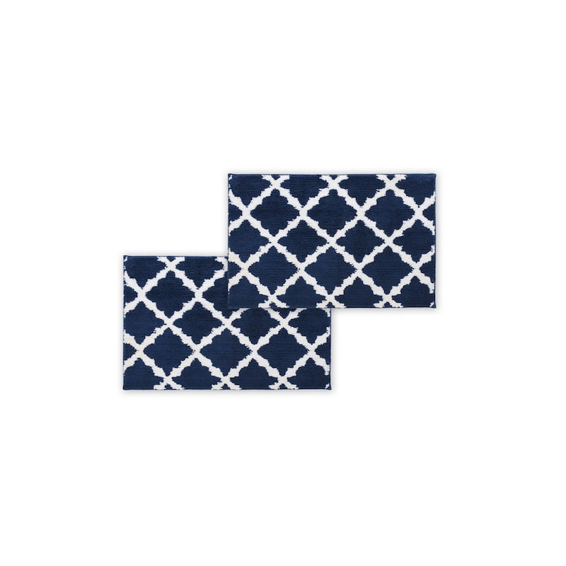 Bibb Home 1-2 Pack Trellis Micro Shag Bath Rugs - Navy - 1 Pack - 17" x 24"