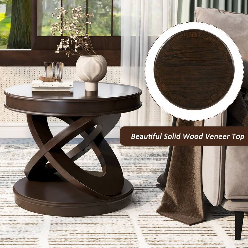 Oval Coffee Table & Round End Tables Set of 3, Retro Wood Table Sets with X-shaped Structure Base and Non-slip Foot Pads