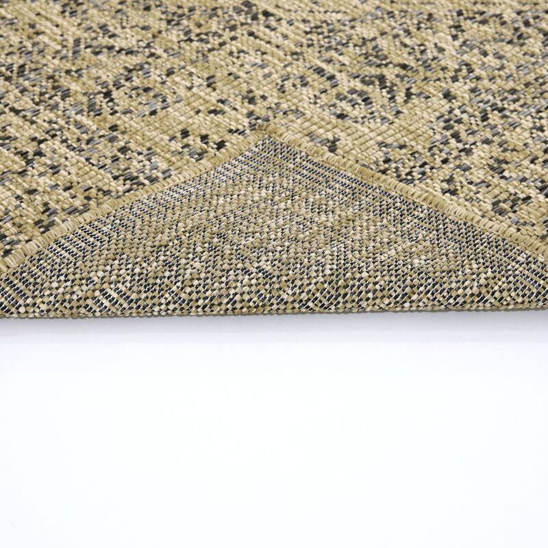 Indoor/Outdoor Area Rug/ Runner/ Doormat- Blue & Natural & Red & Taupe Color -Machine Washable, Weather and UV Resistant-Zaria