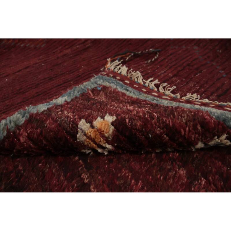 Hand Knotted Oriental 100% Wool Carpet Modern Tribal Red Moroccan Area Rug - 10' 0'' X 6' 9''