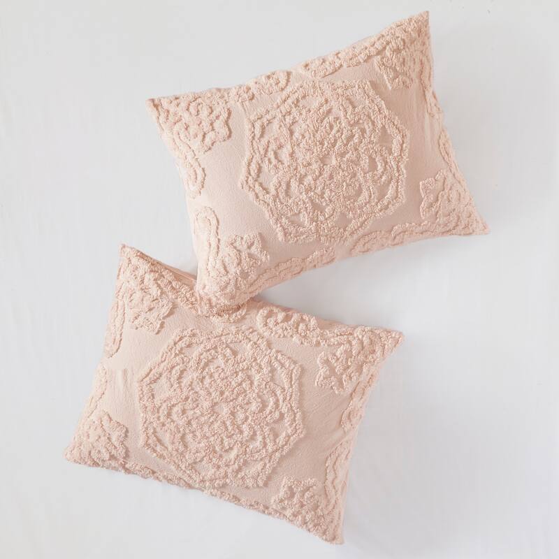 Madison Park Virginia Cotton Chenille Medallion Fringe Coverlet Set