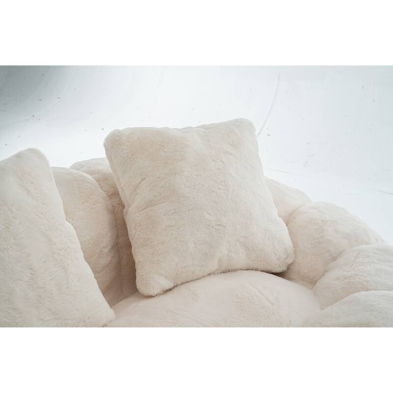 GDFStudio - Floral-Shaped 75.49" Faux Fur Loveseat Sofa with High-Density Foam