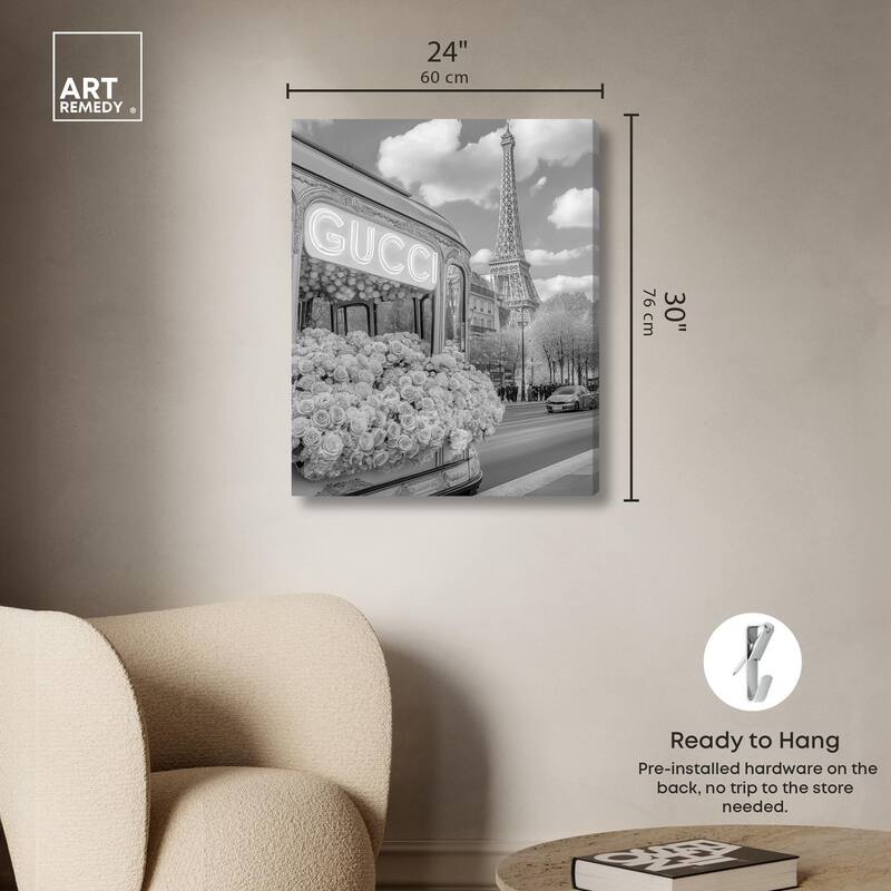 Dreamy Fashion Bus Noir Canvas by Art Remedy, Gallery Wrapped