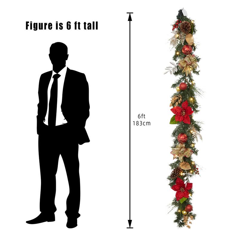 6ft Festive Decor Battery Operated Pre-Lit Christmas Garland - N/A
