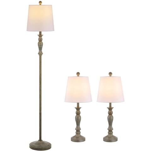 Table Lamps and Floor Lamp Set of 3/Handmade Painted Wood Finish - N/A