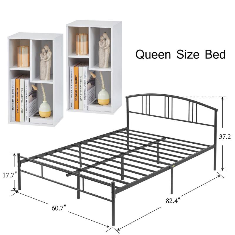 VECELO 3-Pieces Bedroom Sets, Black Bed frame and Nightstands/Bookcases Set
