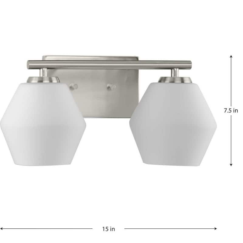 Copeland Collection Two-Light Brushed Nickel Mid-Century Modern Vanity Light - 15 in x 7 in x 7.5 in