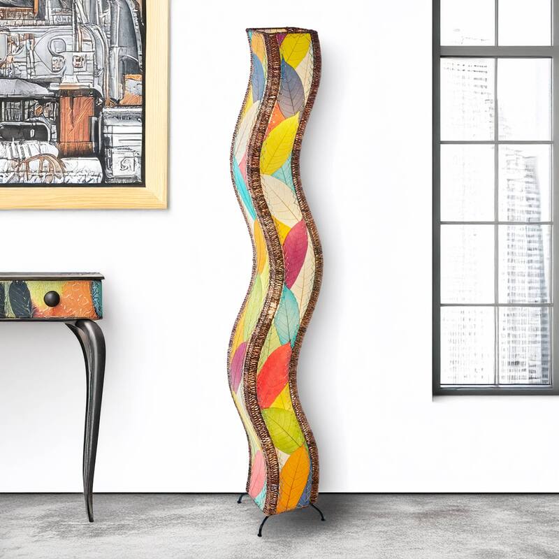 Eangee Handmade Wave Giant Floor Lamp, Cocoa Leaves Shade, 13 x 10 x 72 in.