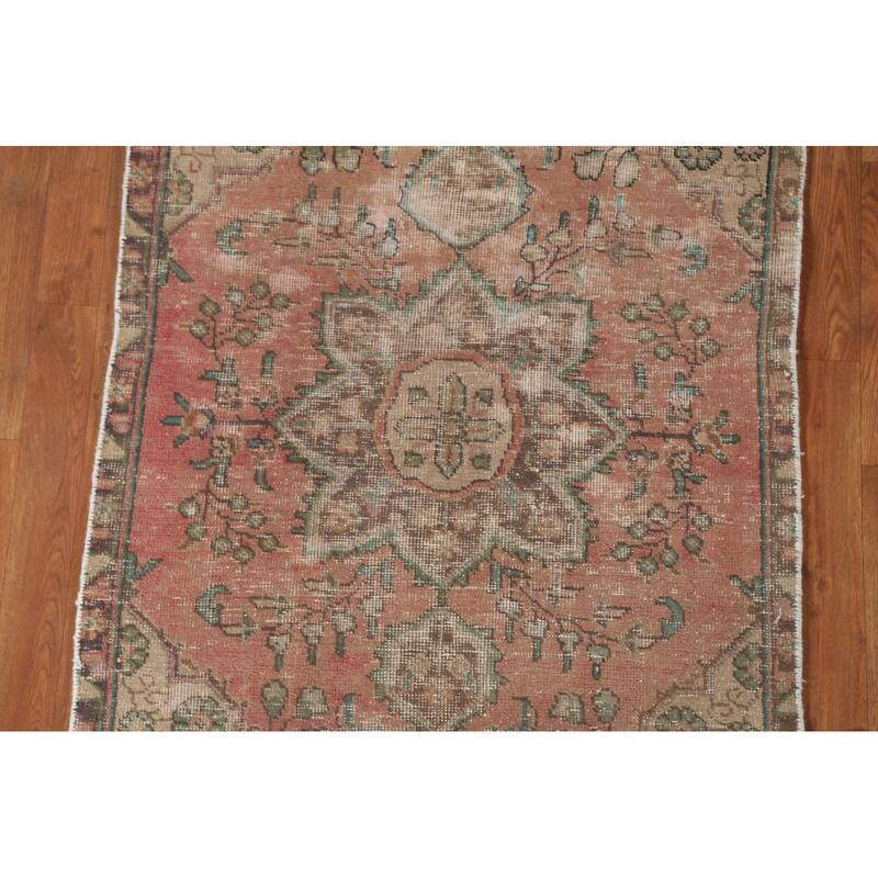 Distressed Tabriz Persian Accent Rug Handmade Wool Carpet - 3'1"x 4'7"