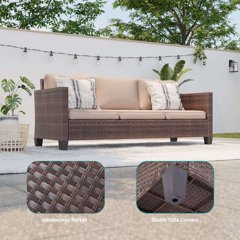 BONOSUKI 3-Piece Patio Sofa Set Brown Rattan Furniture with Ottomans