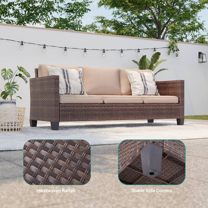 BONOSUKI 6Pcs Patio Swivel Rocking Sofa Set Brown Rattan w/Side Table