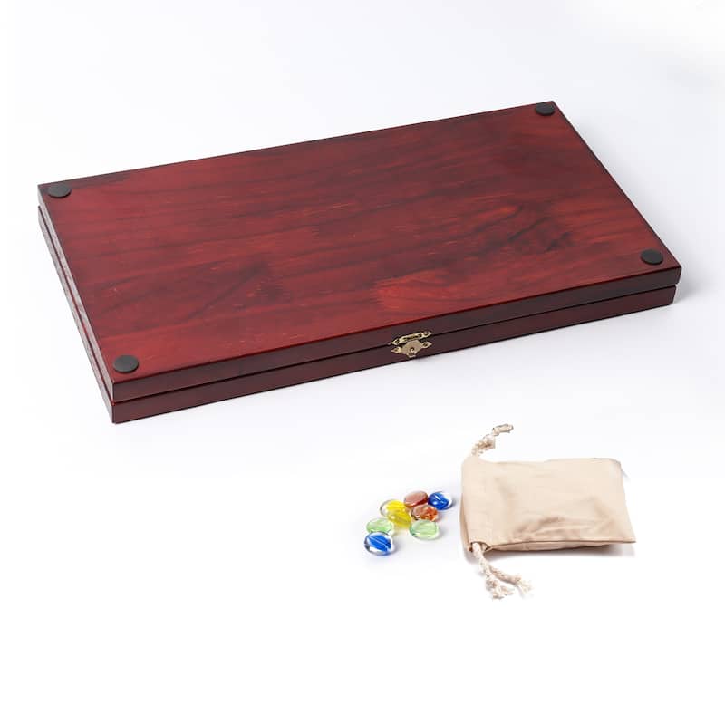 GSE™ 4-Player Mancala Board Game with Multi-Color Glass Stones, Folding Wooden 4-Way African Mancala Game Set