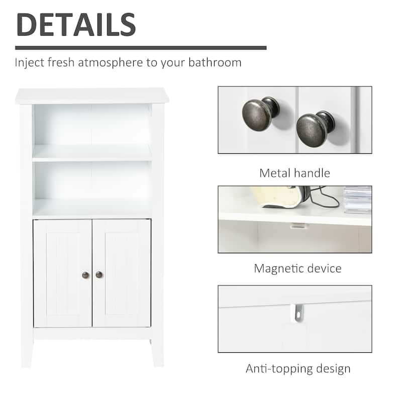 Kleankin Bathroom Cabinet Organizer with 2-Tier Open Shelves, Double Door Enclosed Storage and Elevated Base