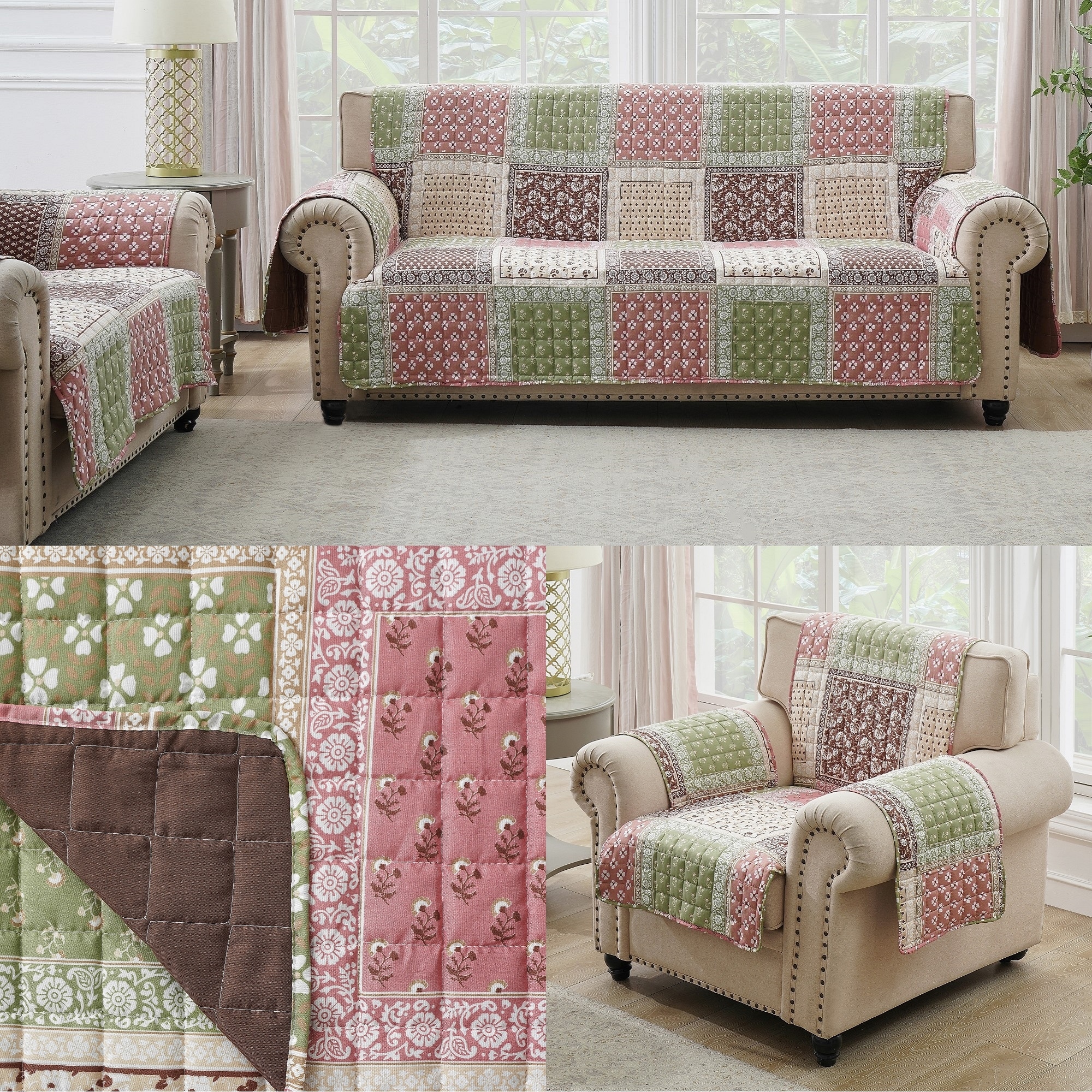 Greenland Home Fashions Priya Patchwork Pet-Friendly Slipcover - Furniture Protector