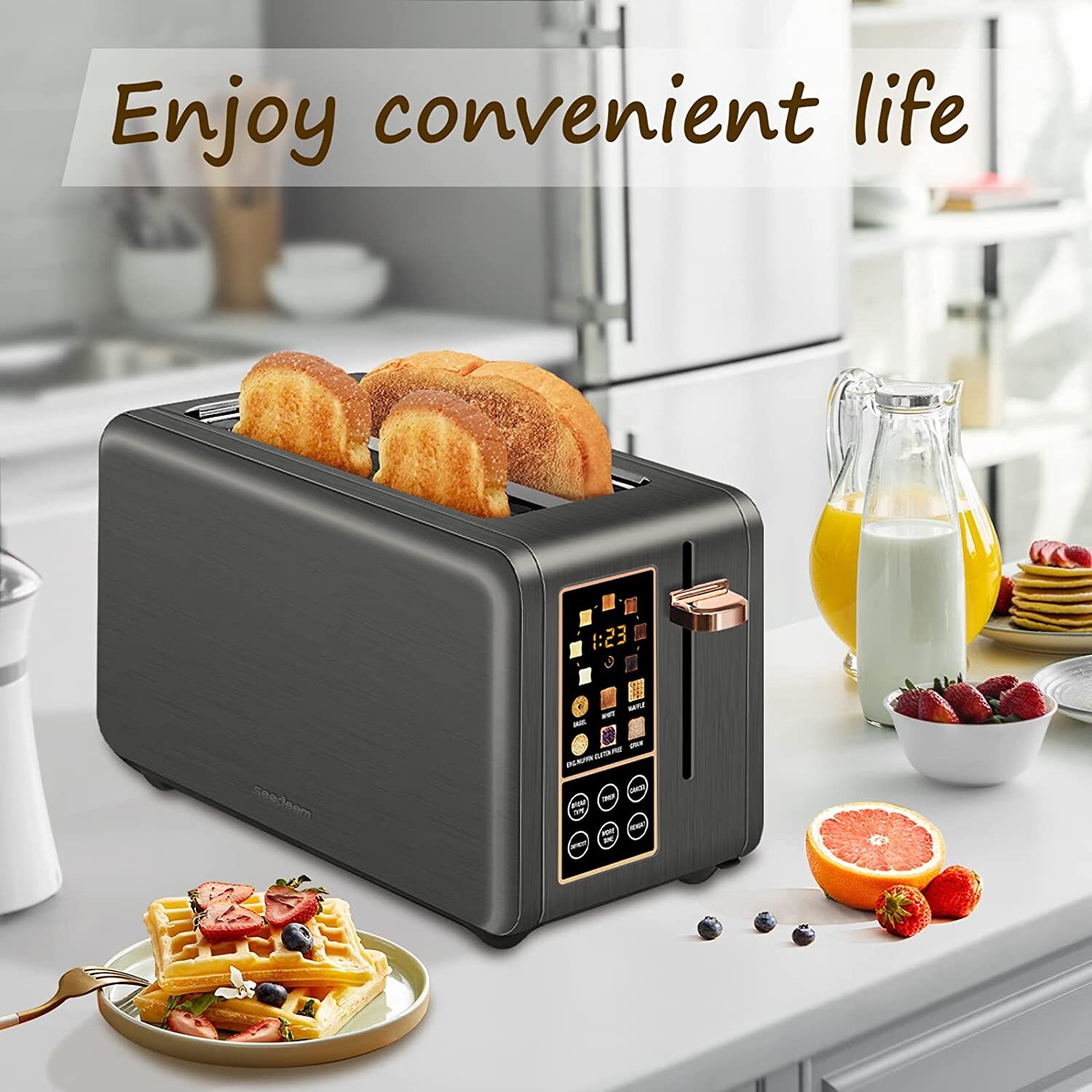 SEEDEEM Toaster 2 Slice, Stainless Steel Bread Toaster with Touch