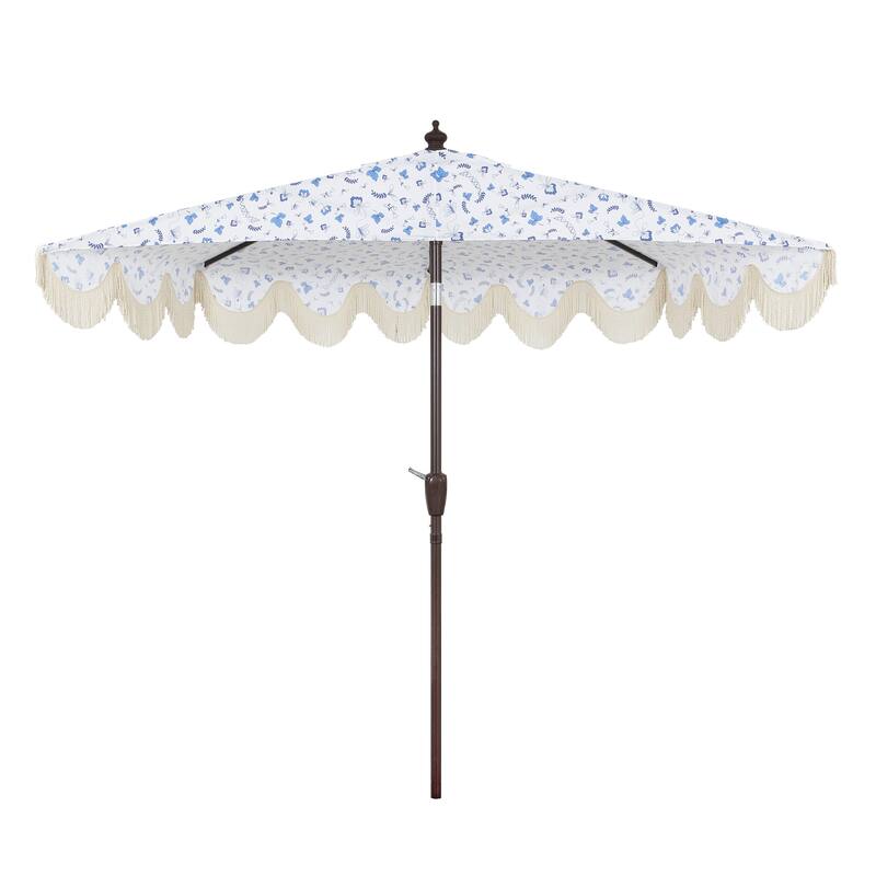 9ft Half Market Umbrella, Scalloped, Crank, Tilt, UV, by JONATHAN Y