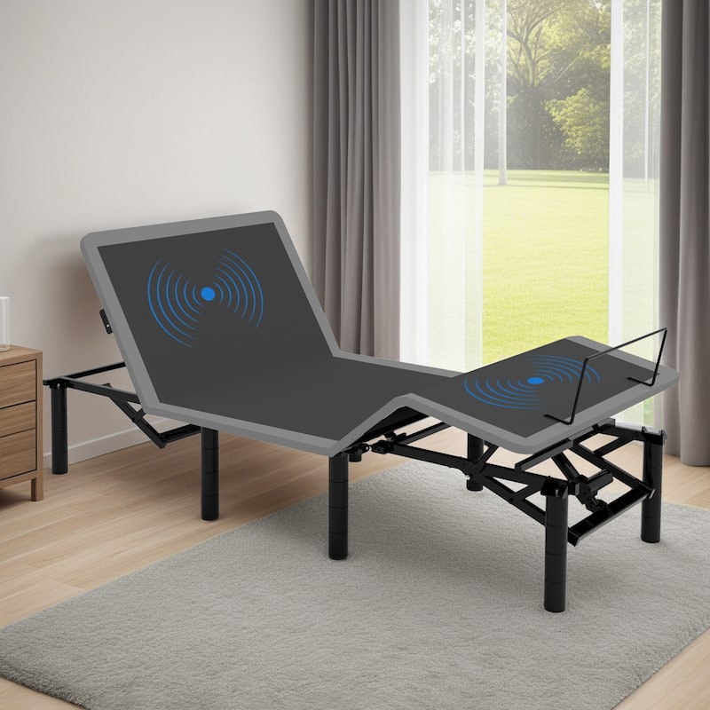 Adjustable Bed Frame with Massage Head & Foot Incline Twin XL Size Wireless Remote,USB ports,LED Light,4 Height-Adjustable Legs - Grey