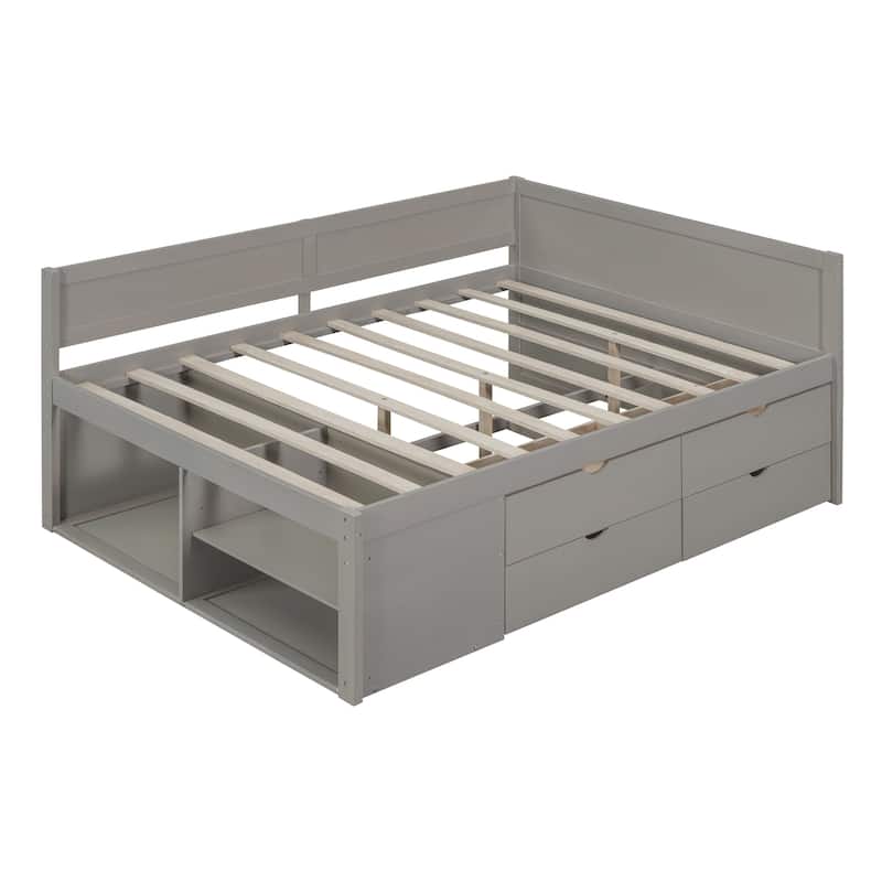 Full Size Daybed with Drawers and Shelves, Gray