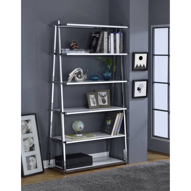 Coleen White High Gloss & Chrome Finish Bookshelf
