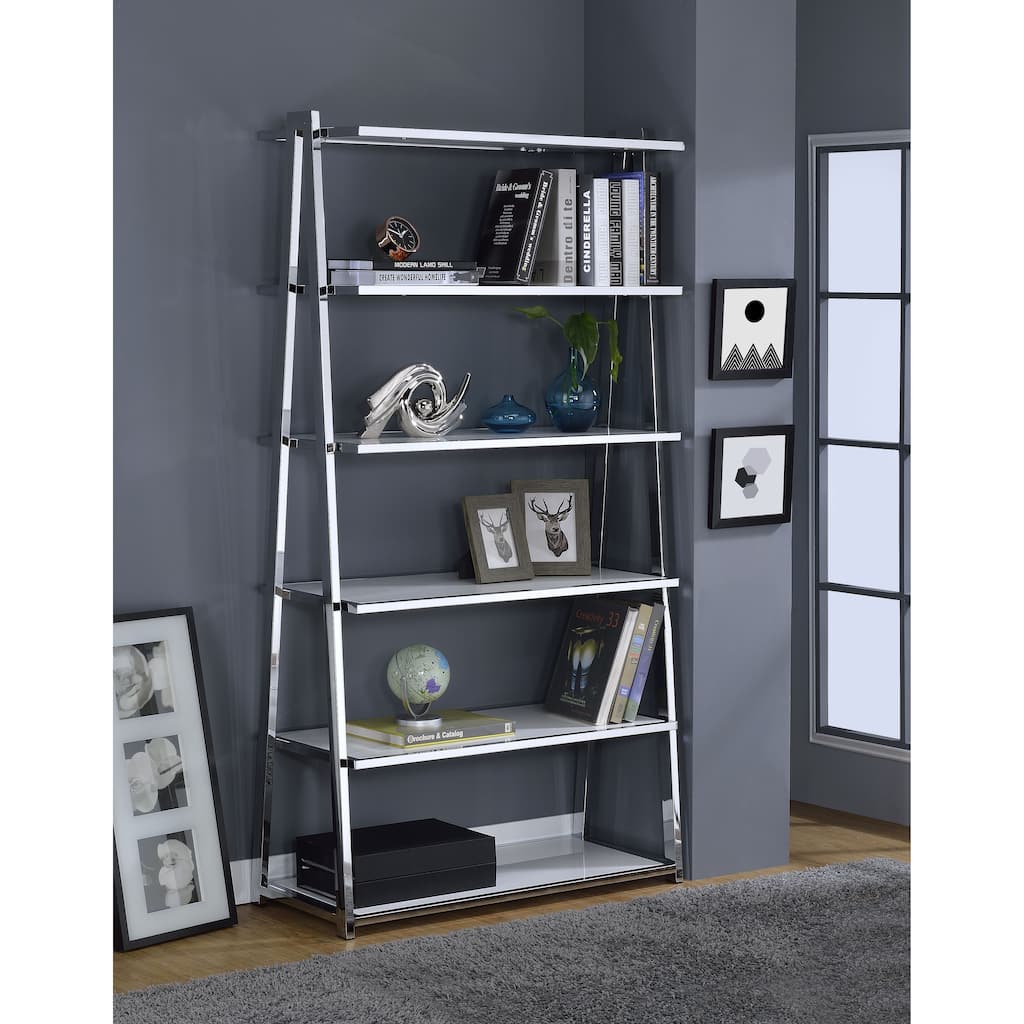 White High Gloss and Chrome Finish Bookshelf
