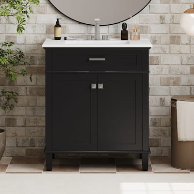 30-inch bathroom vanity with ceramic basin, soft close door and adjustable shelves
