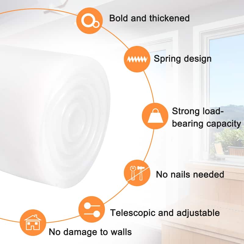 Tension Curtain Rod, Adjustable, 0.79" Dia White