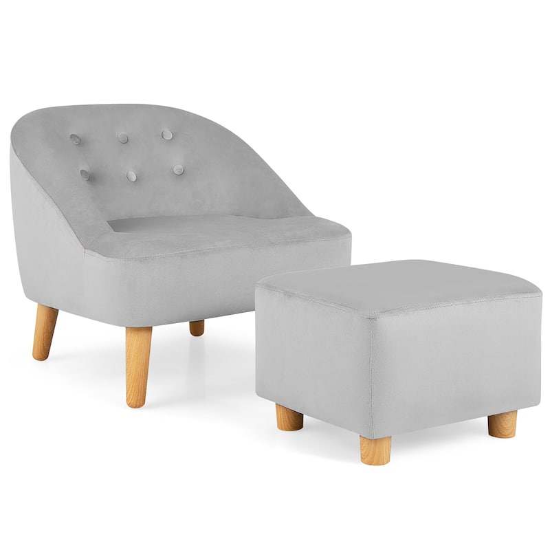 Costway Kids Sofa Chair w/ Ottoman Toddler Single Sofa Velvet - 20'' x 20'' x 19.5'' - Grey