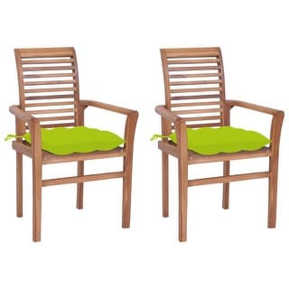 vidaXL Dining Chairs 2 pcs with Bright Green Cushions Solid Teak Wood - 24.4" x 22.2" x 37"