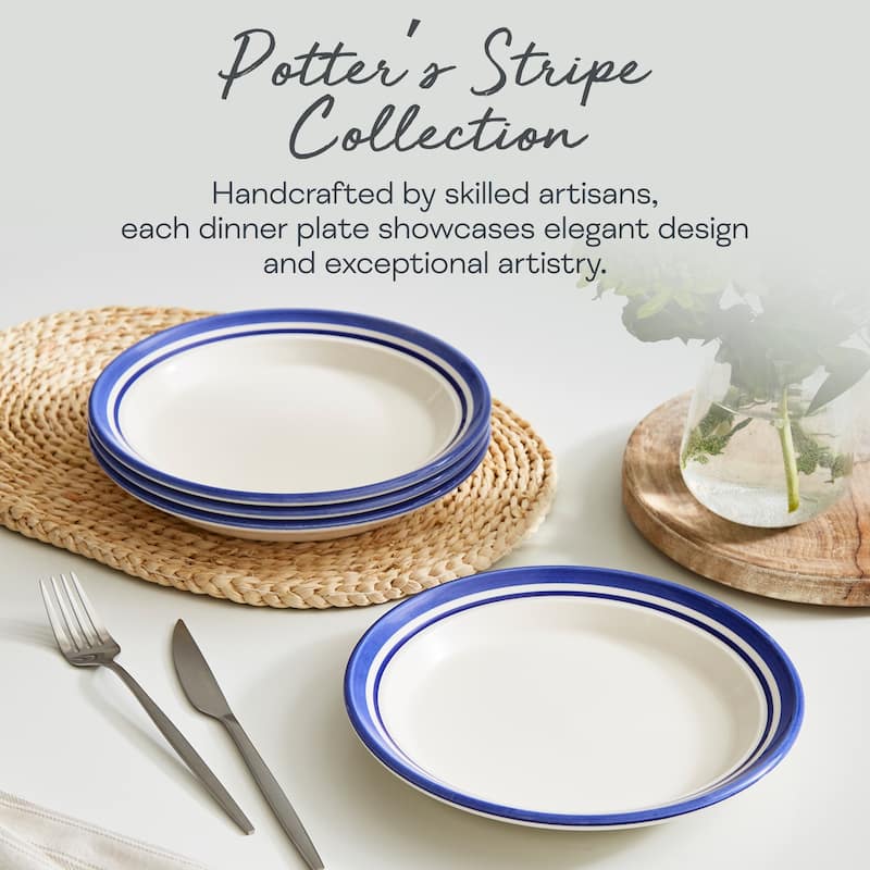 Portmeirion Set of 4 Potters Stripe Salad Plates - 8" D x 1" H